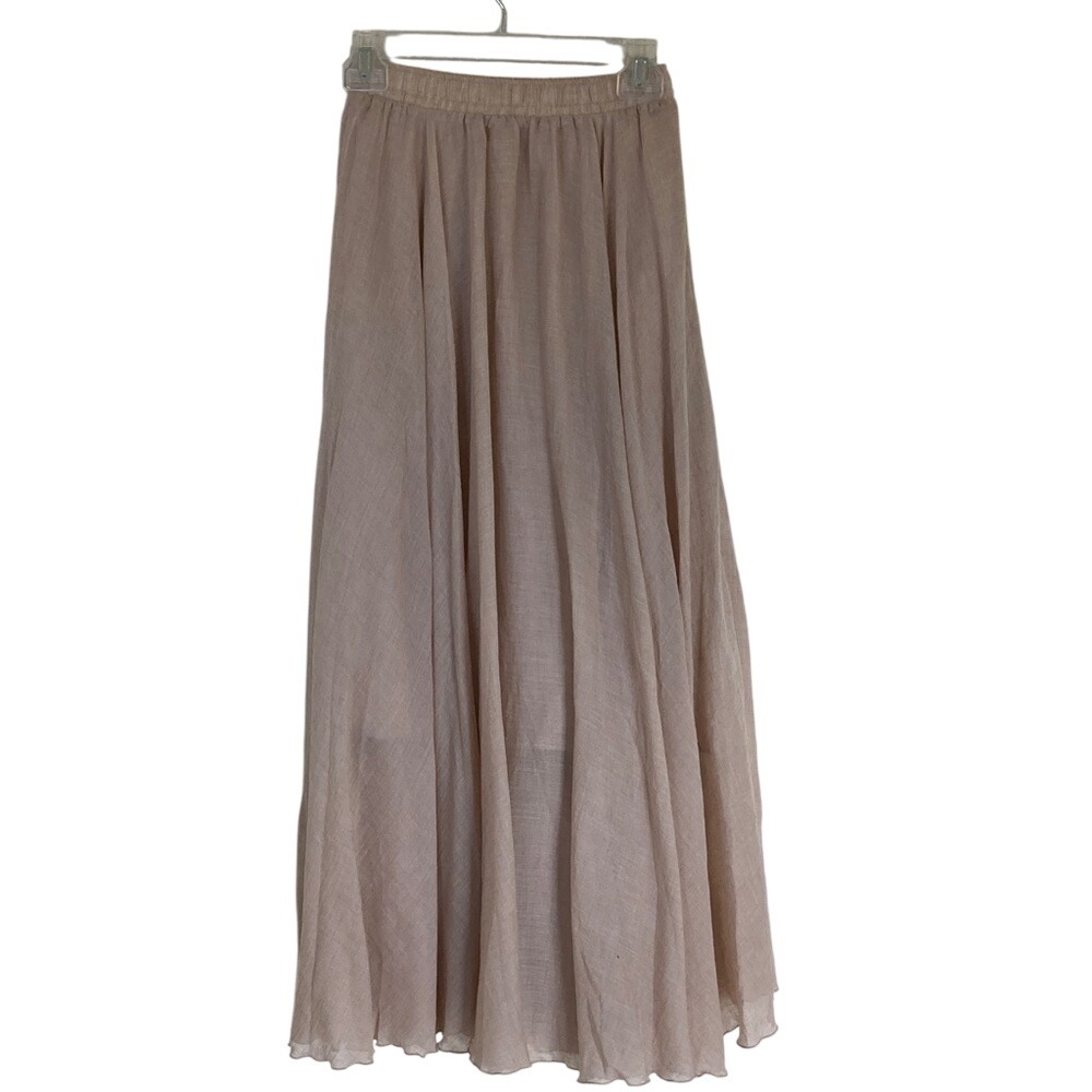 Elegant Long Flowy Cream Maxi Skirt Size Large Fairy Whimsy Feminine Prairie